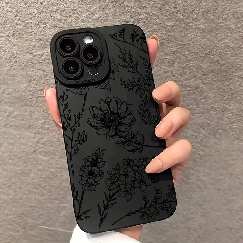 Floral Pattern Phone Case, Anti-drop Cellphone Protective Case, All-inclusive Shockproof Easy Care Mobile Phone Cover for iPhone 11 12 13 14 15 Pro Ma