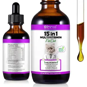 Liquid Multivitamin for Cat, 15 in 1 Cats Multivitamin Liquid Drops Supplements for Skin & Coat, Heart Health, Bones and Joint, Cat Vitamins with Glucosamine and MSM, Immune System Support -60ml