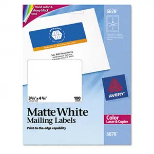 Avery 6878 Laser Labels for Color Printing 3-3/4 x 4-3/4 White 100 Pack