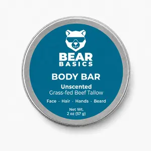 Bear Basics Grass-Fed Beef Tallow Body Bar – Unscented Multi-Use Solid Lotion Bar for Face, Beard, Hair & Body, Made in Colorado