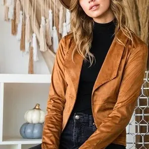 citra faux suede long sleeve collared jacket