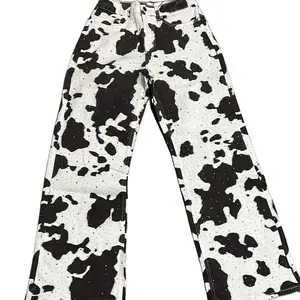 Cowgirl Full Stone  Wide Leg Jeans - Cow Print - Full Stones