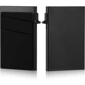 Slim Card Holder Wallet for Men with 12 Card Slots,RFID Blocking Pop Up men's wallet,Metal Wallet with Superelastic Material Expandable Front Pocket Perfectly holds cards,bills,and (Black)