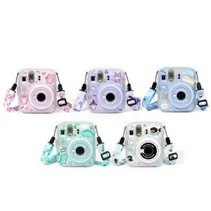 3 in 1 Instant Camera Case Adjustable Strap with Cartoon Sticker Photo Storage Shell Shockproof for Fujifilm Instax Mini 13