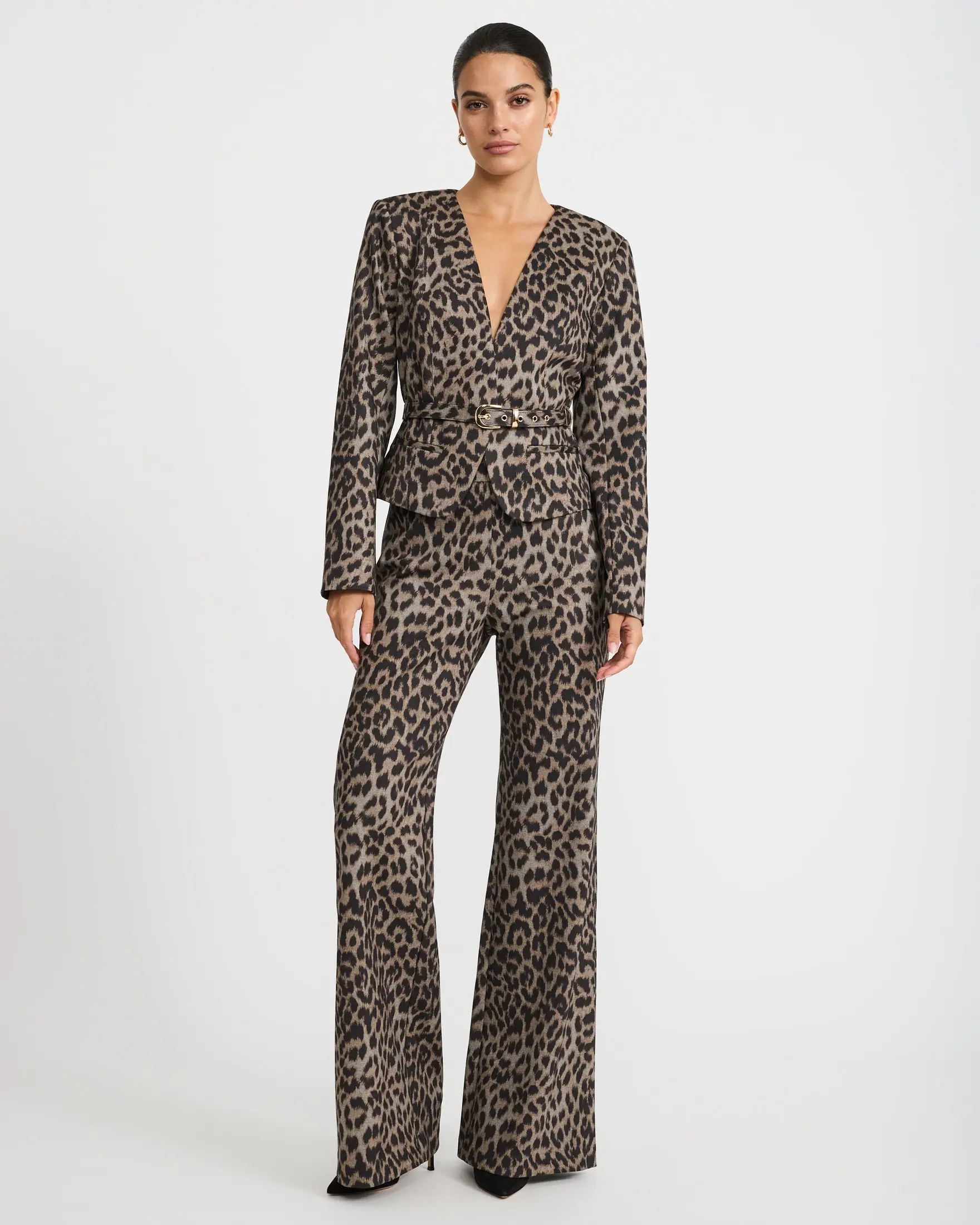 Express Leopard Pull-On High Waisted Flare Trouser in Signature Ponte