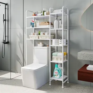 Over The Toilet Storage Bathroom Organizer Shelf Freestanding Space Saver Multifunctional Rack Metal Waterproof Wooden Adjustable Plants essential shelving  unit