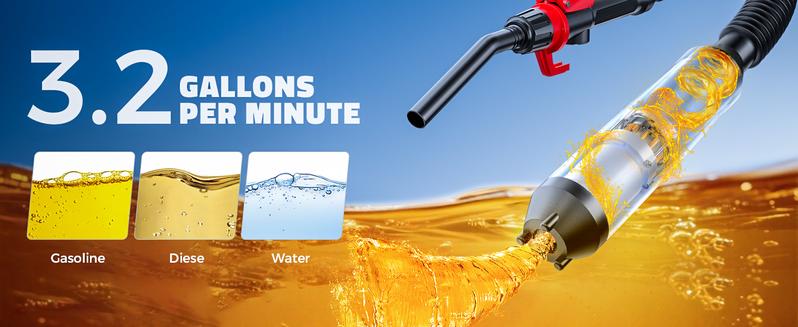Cordless Fuel Transfer Pump Compatible with DeWalt 20V & Milwaukee 18V Batteries, Battery NOT Included, 3.2 GPM Portable Electric Gas Can Pump with 51'' Hose & 3 Adapters for Diesel Gasoline Oil Water