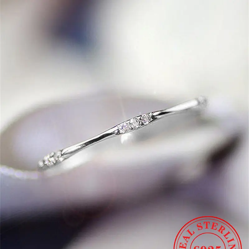 S925 Sterling Silver Rhinestone Decor Ring, Beautiful Rings, Simple Design Promise Ring, Wedding Ring, Engagement Ring for Women, Jewelry for Party & Daily Decor, Anniversary Gift, with Gift Box