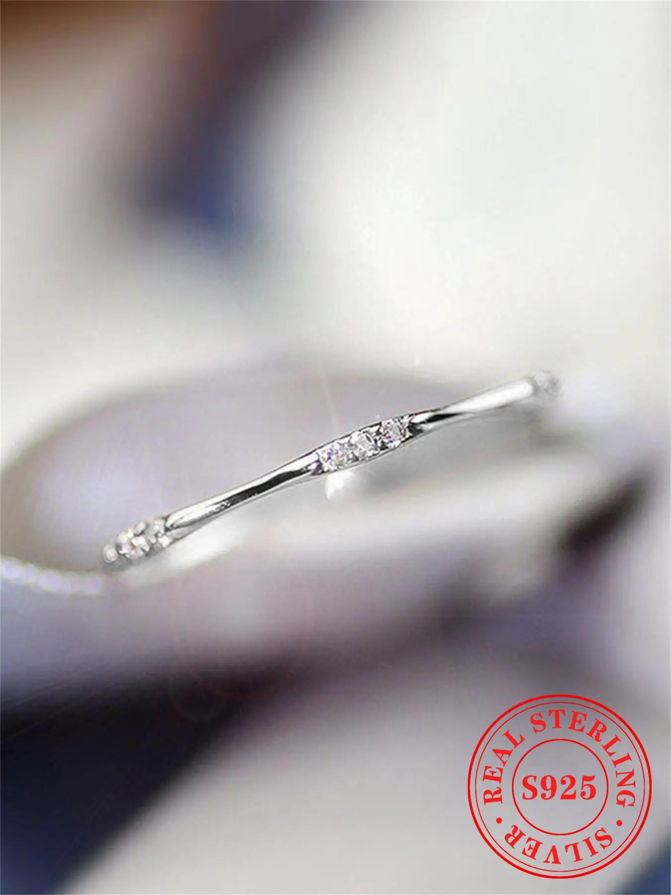 S925 Sterling Silver Rhinestone Decor Ring, Simple Design Plain Promise Ring for Women, Fashion Jewelry for Party, Daily Decor, Trendy All-match & E