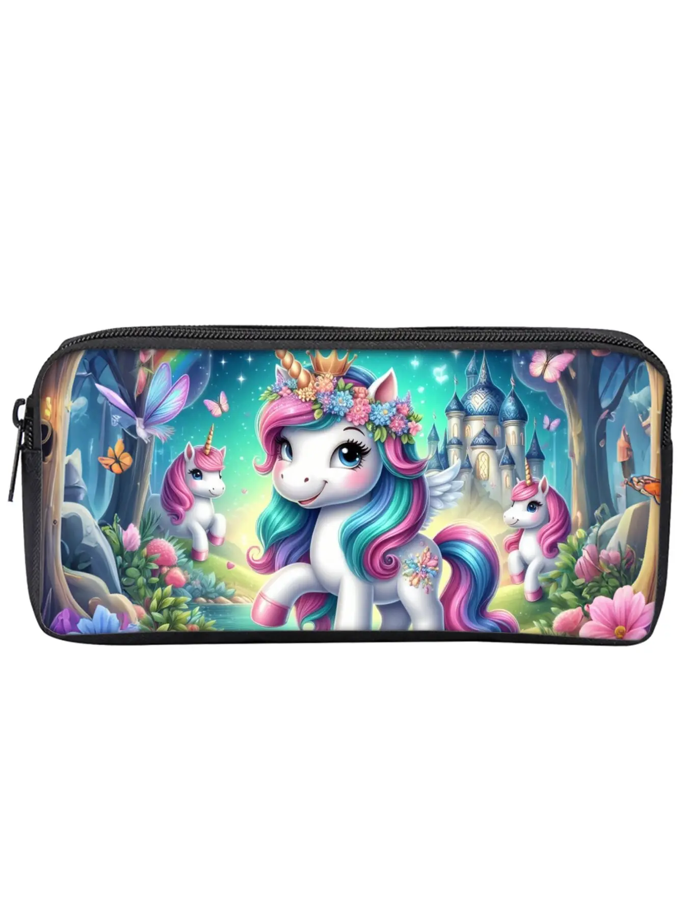 Single-layer pencil case with unicorn and pony print