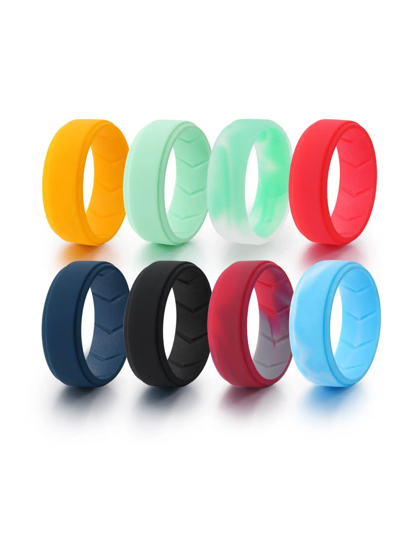 8 Pack Silicone Wedding Rings for Men, 8mm Wide Rubber Wedding Bands, Hypoallergenic Breathable Men's Silicone Ring for Him, Bright Colors Active Sport Fitness Size 7-15, Stackable Knuckle Rings