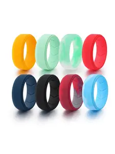8 Pack Silicone Wedding Rings for Men, 8mm Wide Rubber Wedding Bands, Hypoallergenic Breathable Men's Silicone Ring for Him, Bright Colors Active Sport Fitness Size 7-15