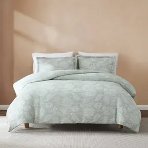 Lush Decor Floral Jacobean Gauze Jacquard Duvet Cover Set - 3-Piece Full/Queen or King Sizes with Button Closures & Cotton Backing