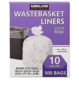 Kirkland Signature 10 Gallon Wastebasket Liners, 500 Bags, Clear