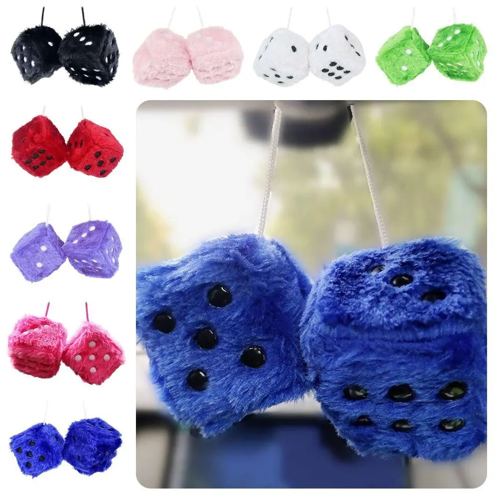 2026 New 6cm Long Plush Dice Multicolor Design Hot Stamping Car Hanging Ornament Velvet Material Fuzzy Plush Car Mirror Hanging