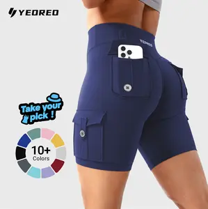 YEOREO CoreFlex Women's Workout Biker Shorts with Cargo Pockets Hidden Scrunch High Waisted 8" Inseam Gym Shorts for Summer Squat-Proof & Comfortable Fit summervibes