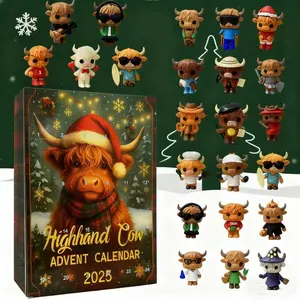 Highland Cow Countdown Box Christmas Calendar, 3D Stereo Design, Festive Holiday Decorations, Unique Gift Idea for Xmas Lovers