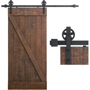 6.6  Heavy Duty Sliding Barn Door Hardware Kit, 4FT - 18FT, Black, Smoothly and Quietly, Simple and Easy to Install, Fit 36"- 40" Wide Panel (Industrial Bigwheel hangers)