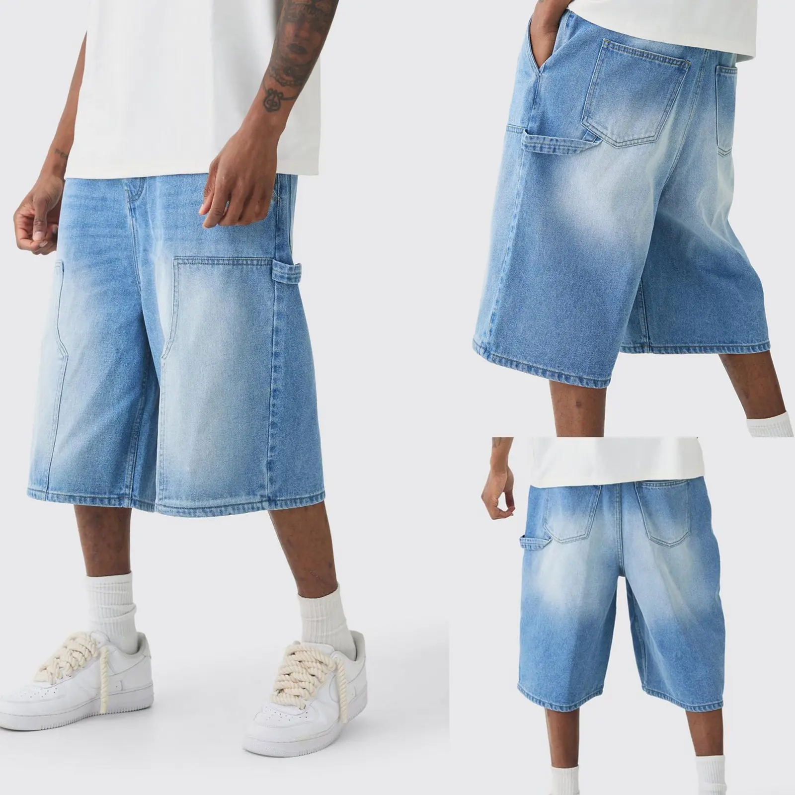 Men's Loose-Fitting Vintage Wash Knee-Length Carpenter Denim Jeans Shorts with Pocket Comfortable Durable Streetwear for Skateboarding Summer Menswear Bottoms Blue Beige Pants bootcut jeans men jeans for men baggy jeans for men skinny jeans