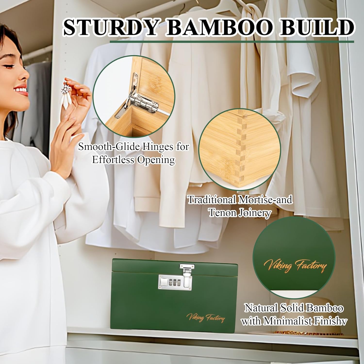 Bamboo Storage Box with Tray and Glass Jar, Wooden Organizer Case for Home, Desktop Storage Box, Gift Idea for Men and WomenBamboo Storage Box with Tray and Glass Jar, Wooden Organizer Case for Home, Desktop Storage Box, Gift Idea for Men and Women