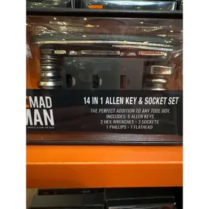 Mad Man 14 in 1 Allen Key & Socket Set - Includes 6 Galler Key, 2 Hex Wrenches, 3 Socket Spoons, 1 Phillips & 1 Flathead