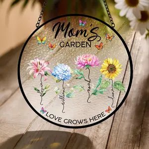 Personalized Nana's Garden Stained Glass Suncatcher | Custom Family Flower Names | Grandma Mother's Day Gift | Floral Window Decor