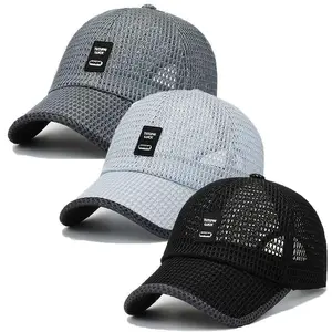 Unisex 3 Pack Quick-Dry Mesh Baseball Caps Lightweight Adjustable Summer Hats Black Gray Textured Sun Protection Outdoor Casual Street Style Headwear