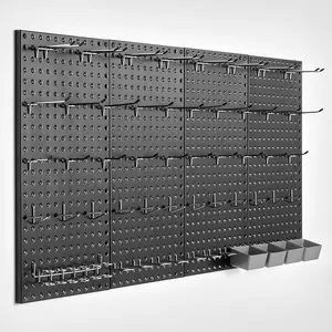 VEVOR Metal Pegboard Panels, 24" x 12" Pegboard, 4 Panels, Heavy Duty Peg Board Wall Organizer with Accessories, for Living Room Garage Tool Storage Office Organization Craft Room Kitchen Home, Black