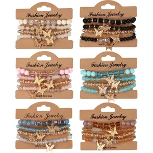 Boho Beaded Bracelet Set – 4-Piece Layered Crystal Bead Bracelets for Women & Men