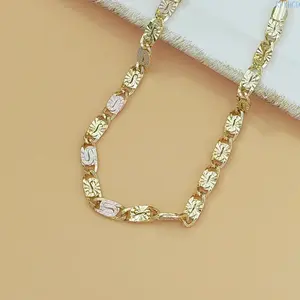 Tri-color Mariner Link Bracelet Polished Floral Engraved Chain Dainty Fashion Jewelry Gift for Women