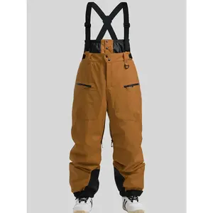 Men's Insulated Ski Bib Pants, Waterproof Windproof Breathable Snow Overalls For Winter Sports, With Pockets