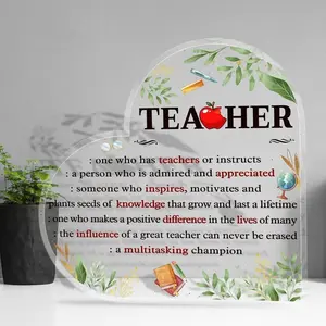 Teacher Appreciation Gift - Heart-Shaped Acrylic Plaque with Inspirational Quotes & Educational Symbols, Desk Decor for Teachers, Boss, Coach, Manager  Mother's Day, Father's Day
