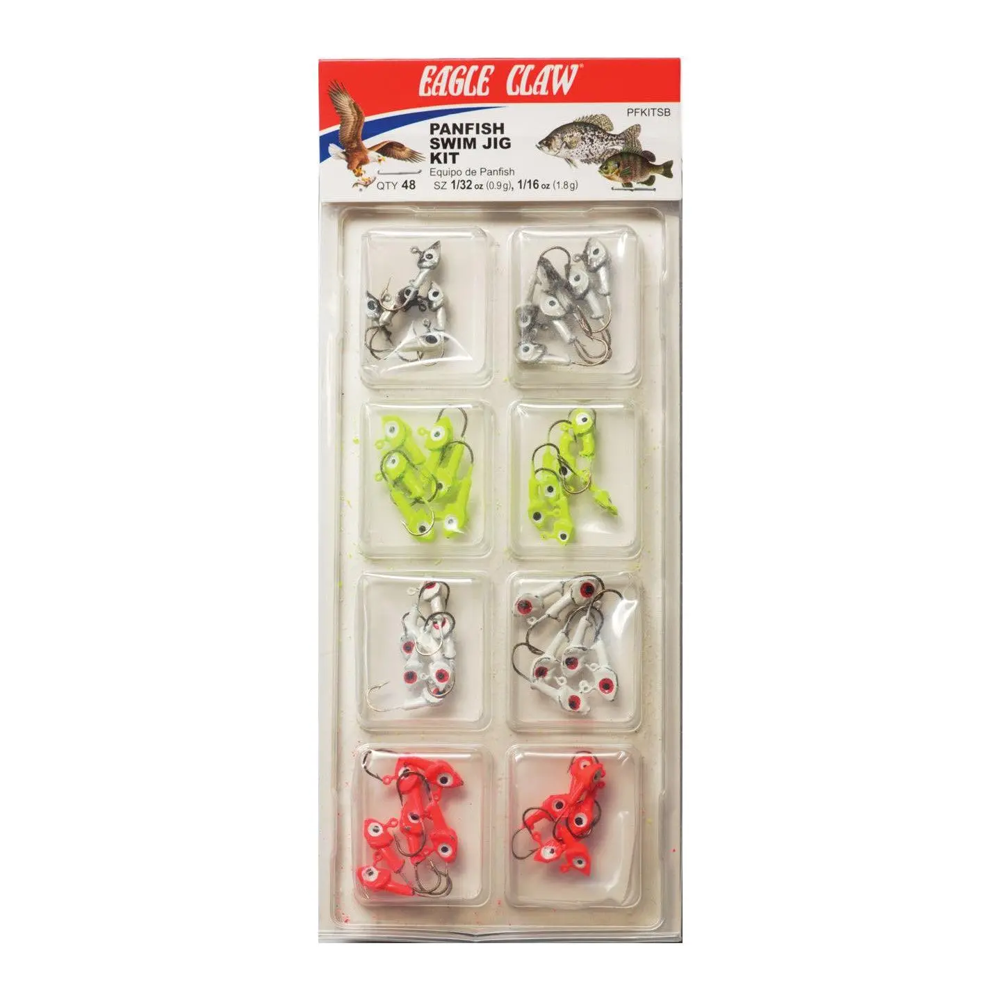 Eagle Claw Panfish Swim Jig Kit - 48-Piece Assorted Sizes Jighead Assortment for Panfish Fishing, Swim Jig Shape Design