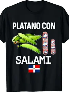 Men'S & Women'S Dominican Republic Flag & Plantain Graphic T-Shirt - 100% Retro Cultural Design with Spanish Text & Salami-Like Print - Breathable Crew Neck Casual Tee for Birthdays, Casual Attire - Unisex Dominican Heritage Apparel