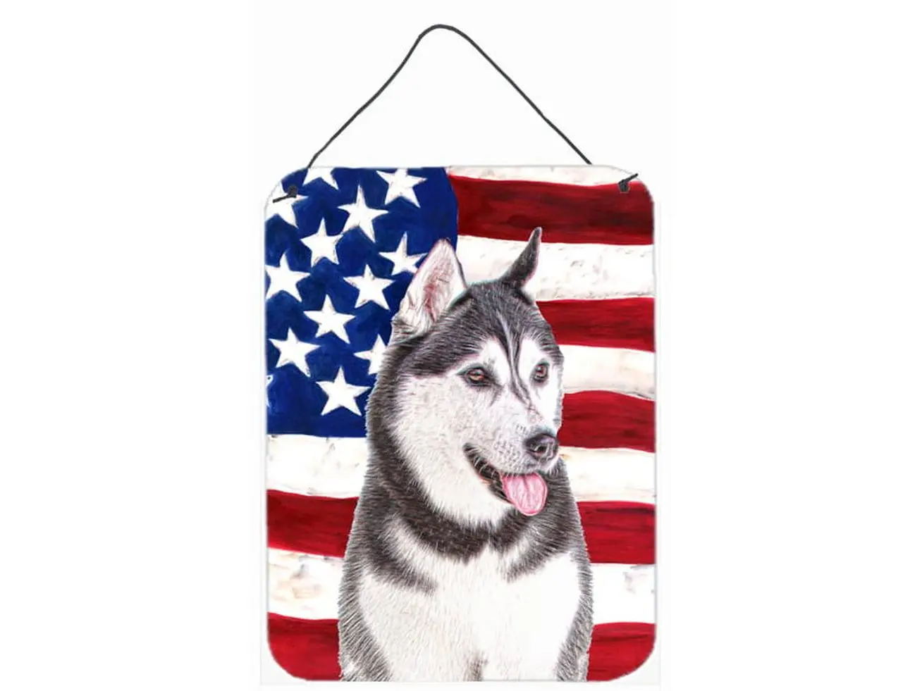 Aluminium Metal USA Flag with Alaskan Malamute Hangable Wall/Door Hanging Prints, Home Decor, Room Decor