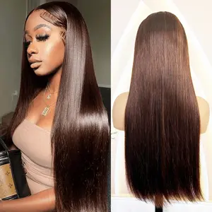Hersmile 100% Raw Vietnamese Hair 5X5 Ombre Brown Color Real HD Lace Straight Lace Frontal Wigs Human Hair Wig Pre Plucked Super Double Drawn 100% Human Hair Wigs Pre Bleached Knots