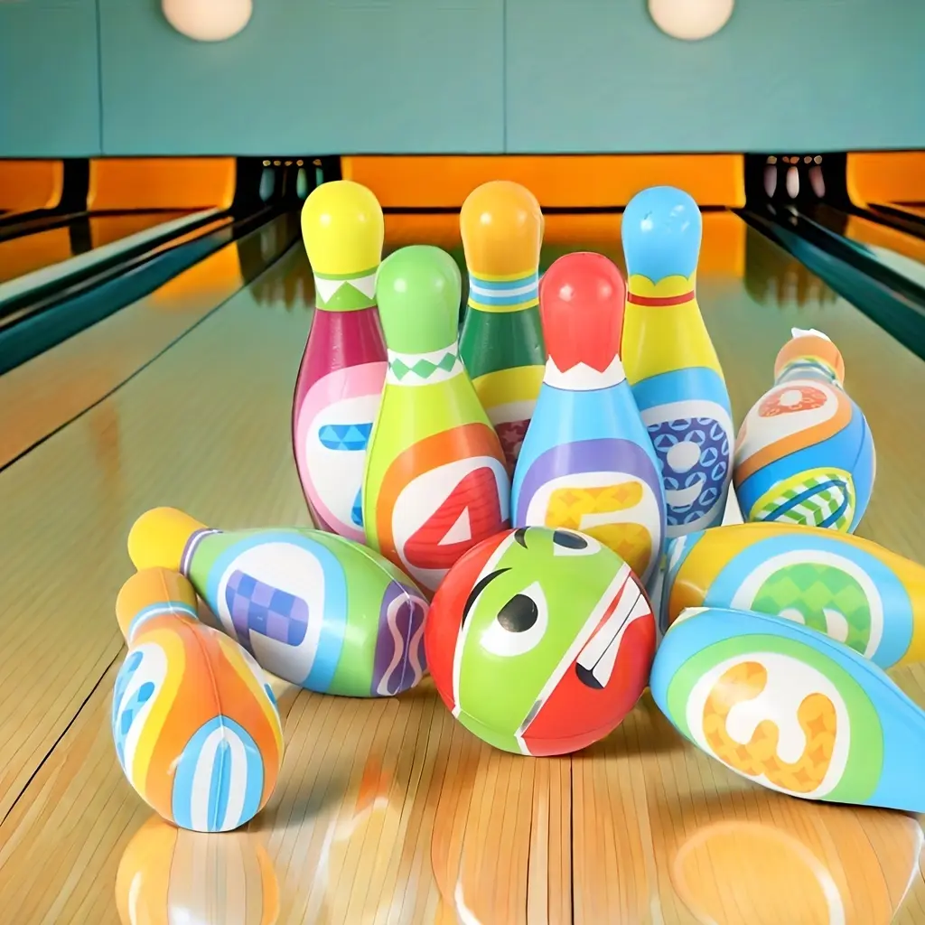 Foam Bowling Toy Set - Soft Foam Unisex Kids' Sports Toy for 3+ Years, 6 Mixed-Color Bottles, 2 Balls, Drop-Resistant, Ideal for Back to School, Halloween Gifts