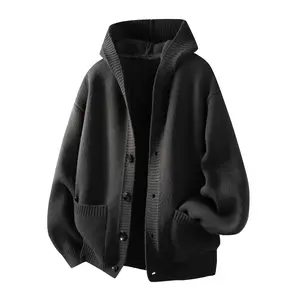Fashionable Casual Party Skin friendly Personalized Simple Trendy Versatile Street Creative Buttoned Hooded Long Sleeve Soft Men's Polyester Fiber Sweater