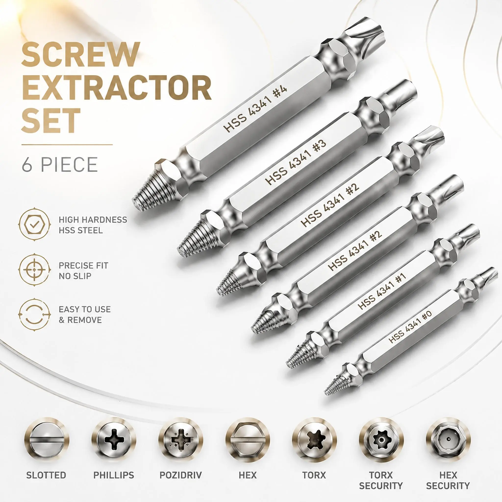 6-Piece Screw Extractor Set, Double-Ended Broken Bolt Remover Bits, Damaged Screw & Bolt Removal Tool with Bit Holder for Electric Drills, DIY Home & Garage Repair