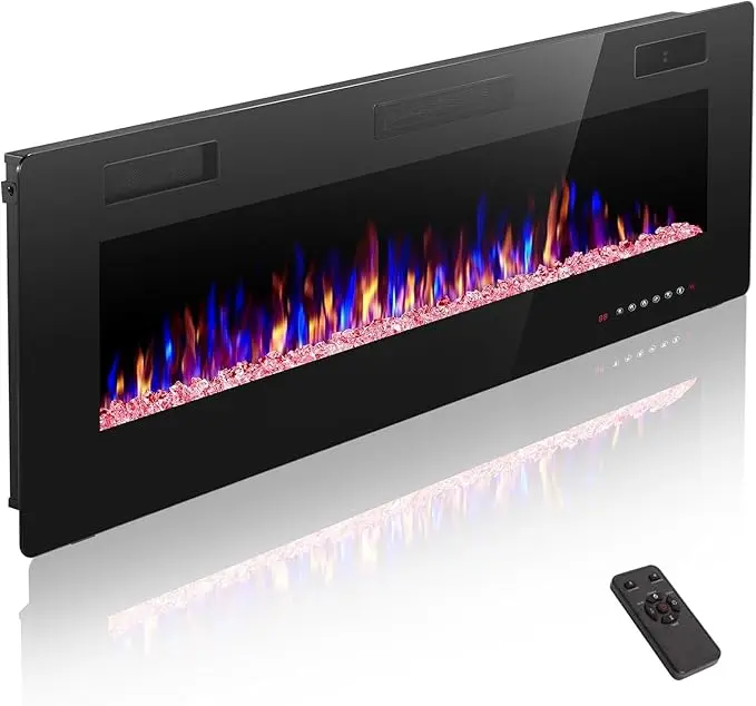 KISSAIR Electric Fireplace Insert: Touchscreen & Remote Control, Overheat Protection, 12 Flame/LED Bed Colors (Auto-Dimming), Ultra-Thin & Quiet Sleep Mode