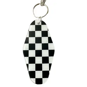 Black & White Checkered Keychain | Extended Silver Chain |