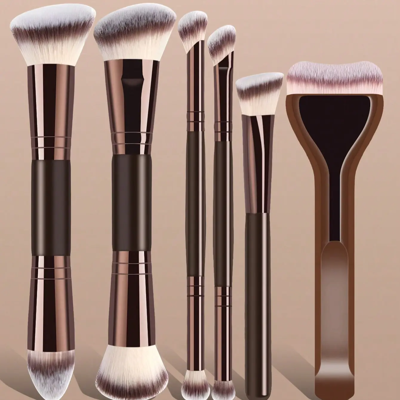 Portable 6pcs Makeup Brush Set, Brush Combo, Dual-Ended Full Face Brushes for Travel, Foundation, Blending & Contour, Essential Beauty Tools, Cosmetics Brushes Set, Essential Brush Kit