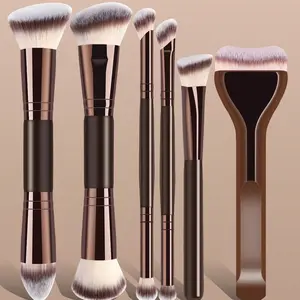 Portable 6pcs Makeup Brush Set, Dual-Ended Full Face Brushes for Travel, Foundation, Blending & Contour, Essential Beauty Tools