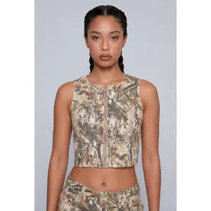 Lettie Forest Camo Zip Crop Top