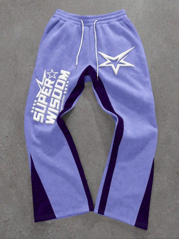 Men's Colorblock Letter & Star Print Sweatpants, Casual Comfy Straight-leg Pants for Daily Wear, Men's Trousers for All Seasons, Athleisure Style Bottoms