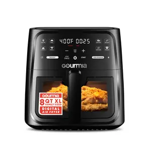 Gourmia 8 Qt Square Window Air Fryer with 8 Presets Digital Display FryForce 360° Technology Easy View Window Interior Light Dishwasher Safe Basket for Healthier Meals Large Capacity Family Sized