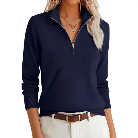 ANRABESS Women Quarter Zip Long Sleeve Pullover Sweater | Soft Medium Stretch Knit Fabric, Business Casual Office Work, Travel Vacation Wear, 2026 Fall Winter Fashion
