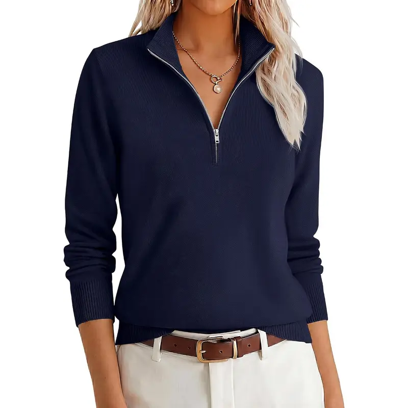 ANRABESS Women Quarter Zip Long Sleeve Pullover Sweater | Soft Medium Stretch Knit Fabric, Business Casual Office Work, Travel Vacation Wear, 2026 Fall Winter Fashion