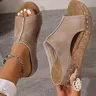Women's Casual Soft Wood Heel Wedge Mules, fashionable footwear, Multiple Color Options, Vintage Style Summer Commute Sandals, Versatile Cool Slippers, High Heels Sandals, Fashionable Wedge Shoes