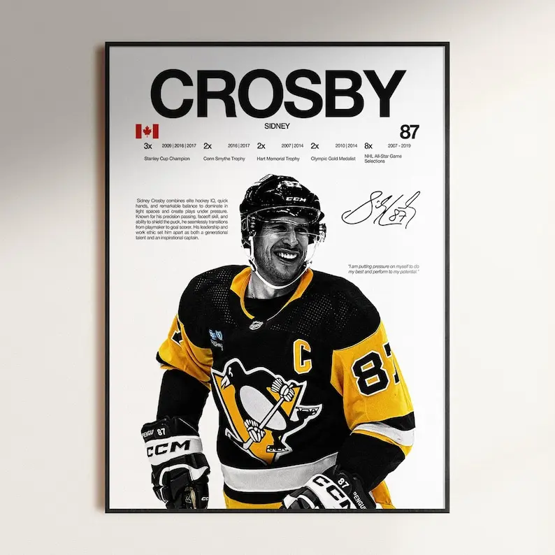 Sidney Crosby Poster, Pittsburgh Penguins Wall Print, NHL Hockey Print, , Hockey Fan Gift, Sports Decor, Hockey Print